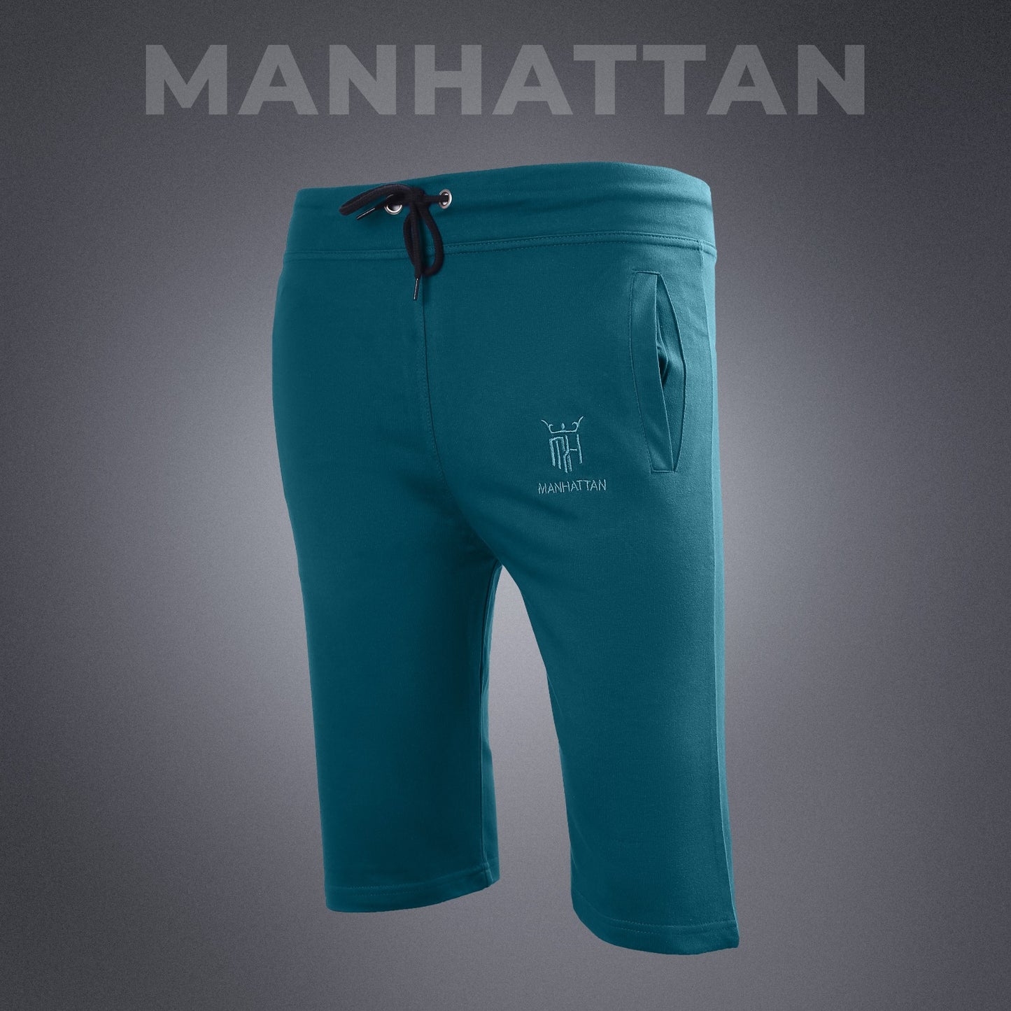 Premium Cotton Teal Blue 3/4 Shorts Regular Fit