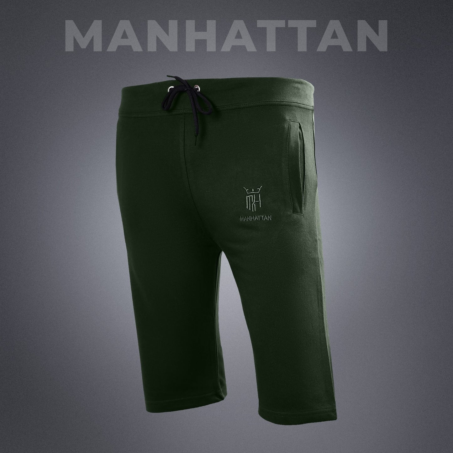 Premium Cotton Military Green 3/4 Shorts Regular Fit
