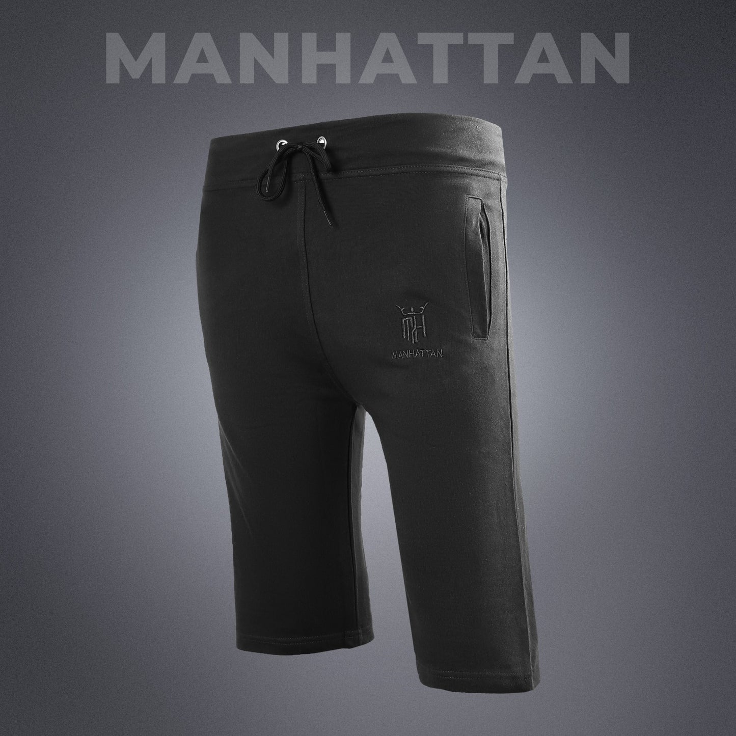 Premium Cotton Black 3/4 Shorts Regular Fit