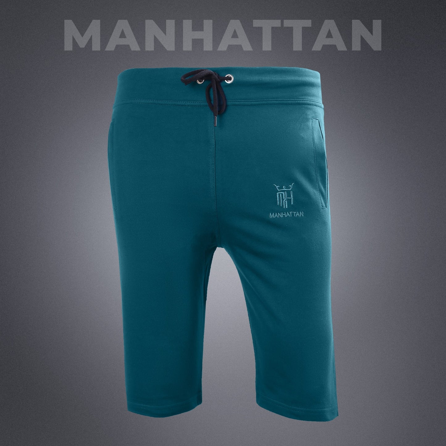 Premium Cotton Teal Blue 3/4 Shorts Regular Fit