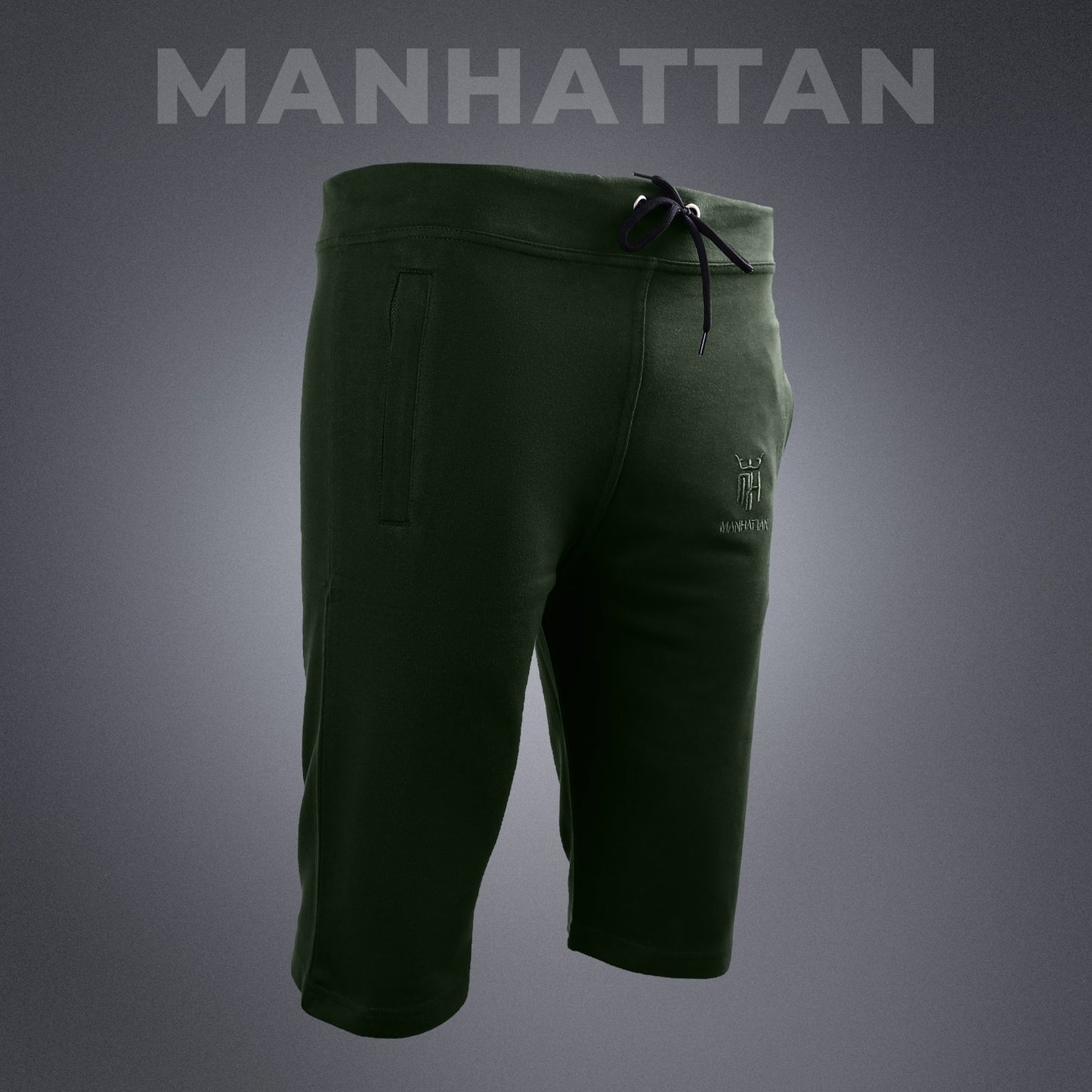 Premium Cotton Military Green 3/4 Shorts Regular Fit