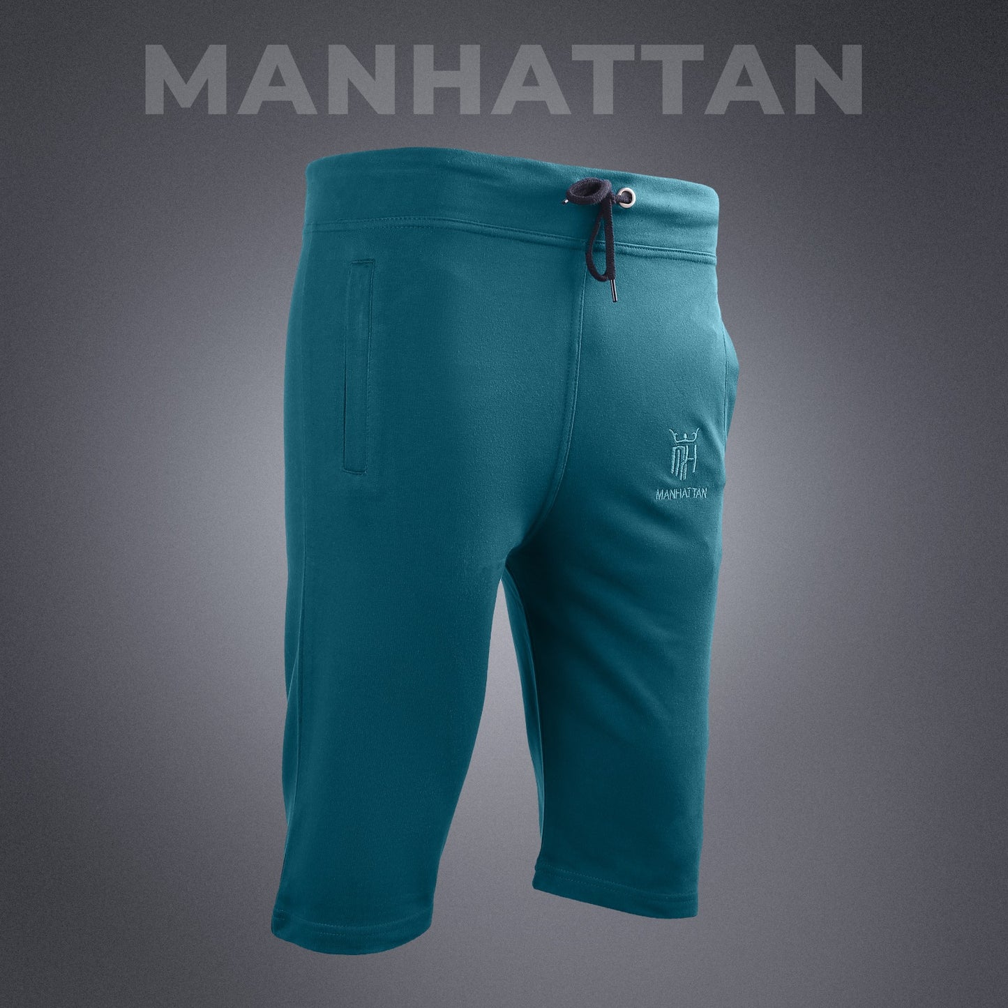 Premium Cotton Teal Blue 3/4 Shorts Regular Fit