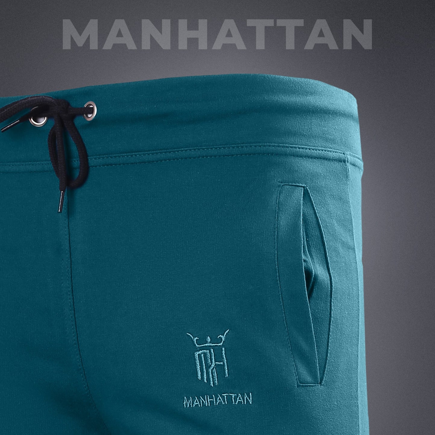 Premium Cotton Teal Blue 3/4 Shorts Regular Fit