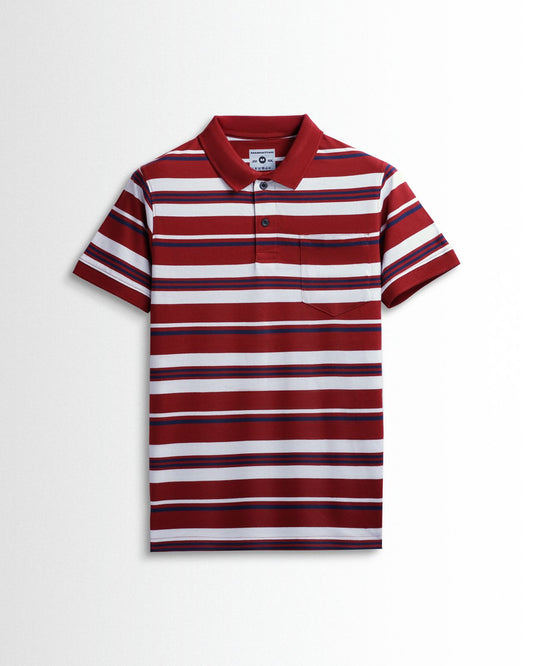 Premium Cotton Multi Striped Polo Pocket (Maroon/Navy/White Stripes)