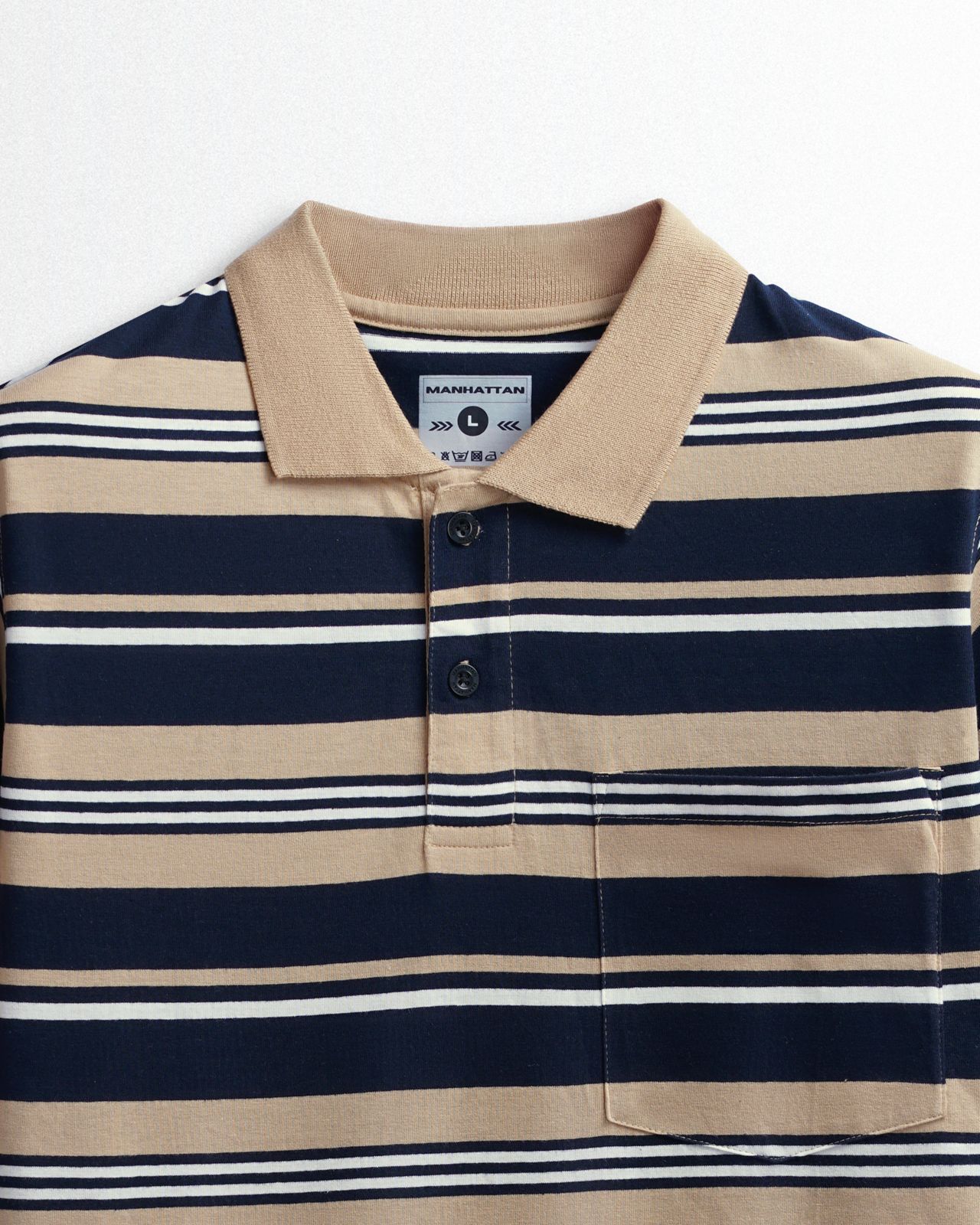Premium Cotton Multi Striped Polo Pocket (Beach/Navy Stripes)