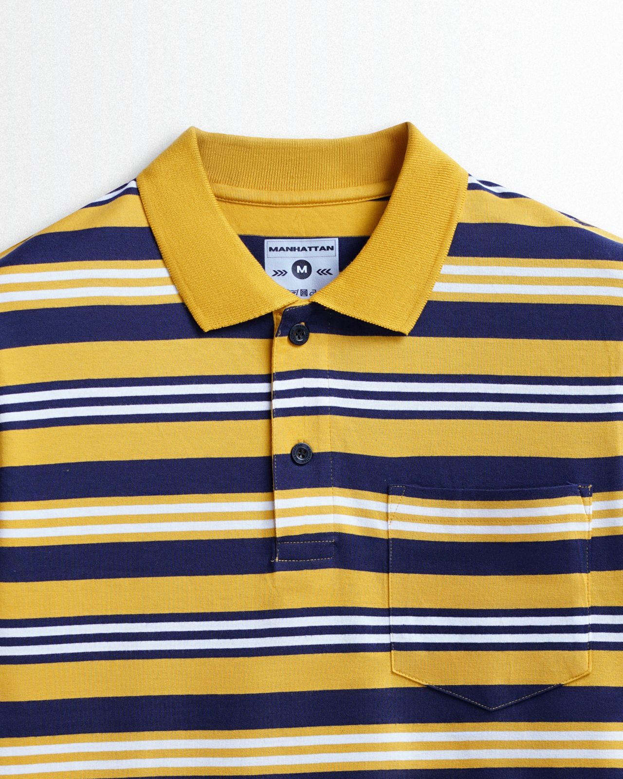 Premium Cotton Multi Striped Polo Pocket (Yellow/Navy/White Stripes)