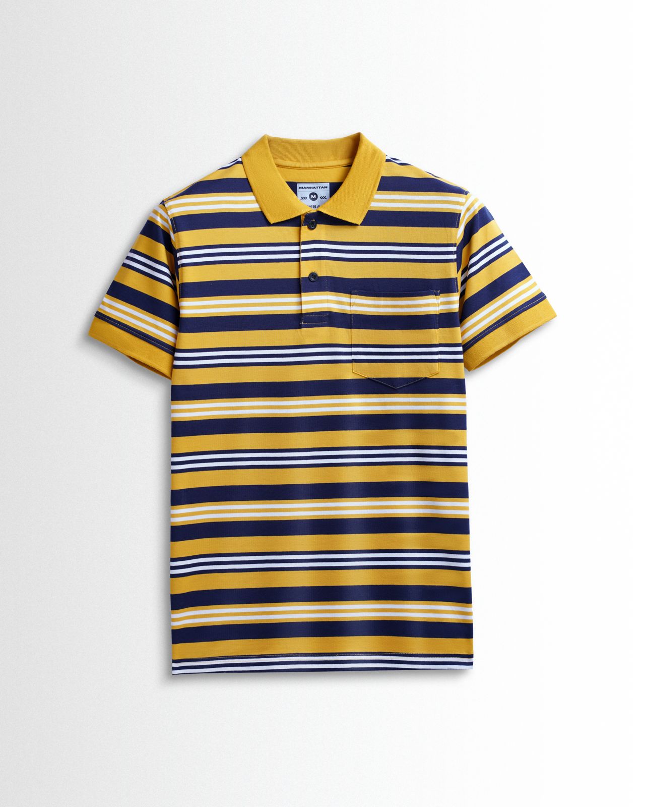 Premium Cotton Multi Striped Polo Pocket (Yellow/Navy/White Stripes)