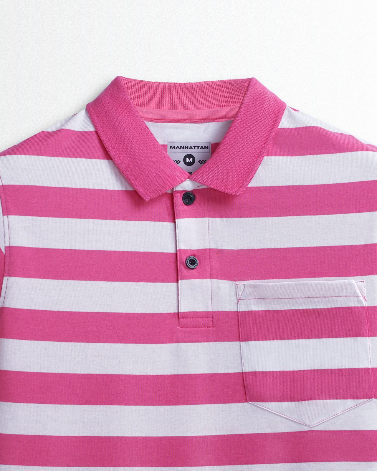 Premium Cotton Small Striped Polo Pocket (White/Pink Stripes)
