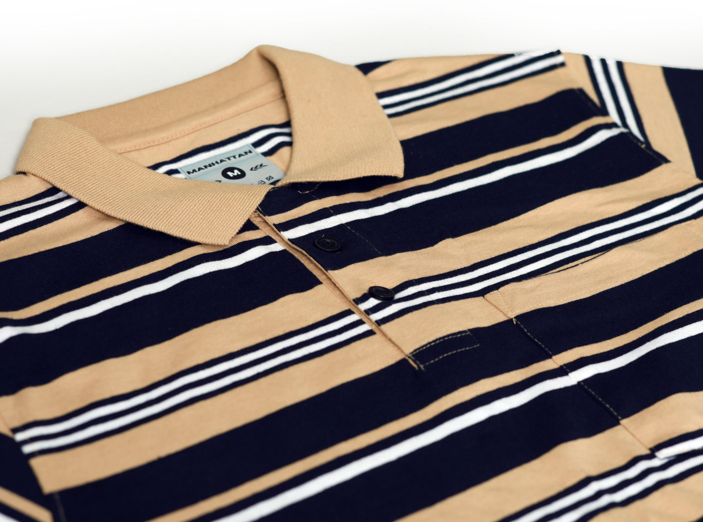 Premium Cotton Multi Striped Polo Pocket (Beach/Navy Stripes)