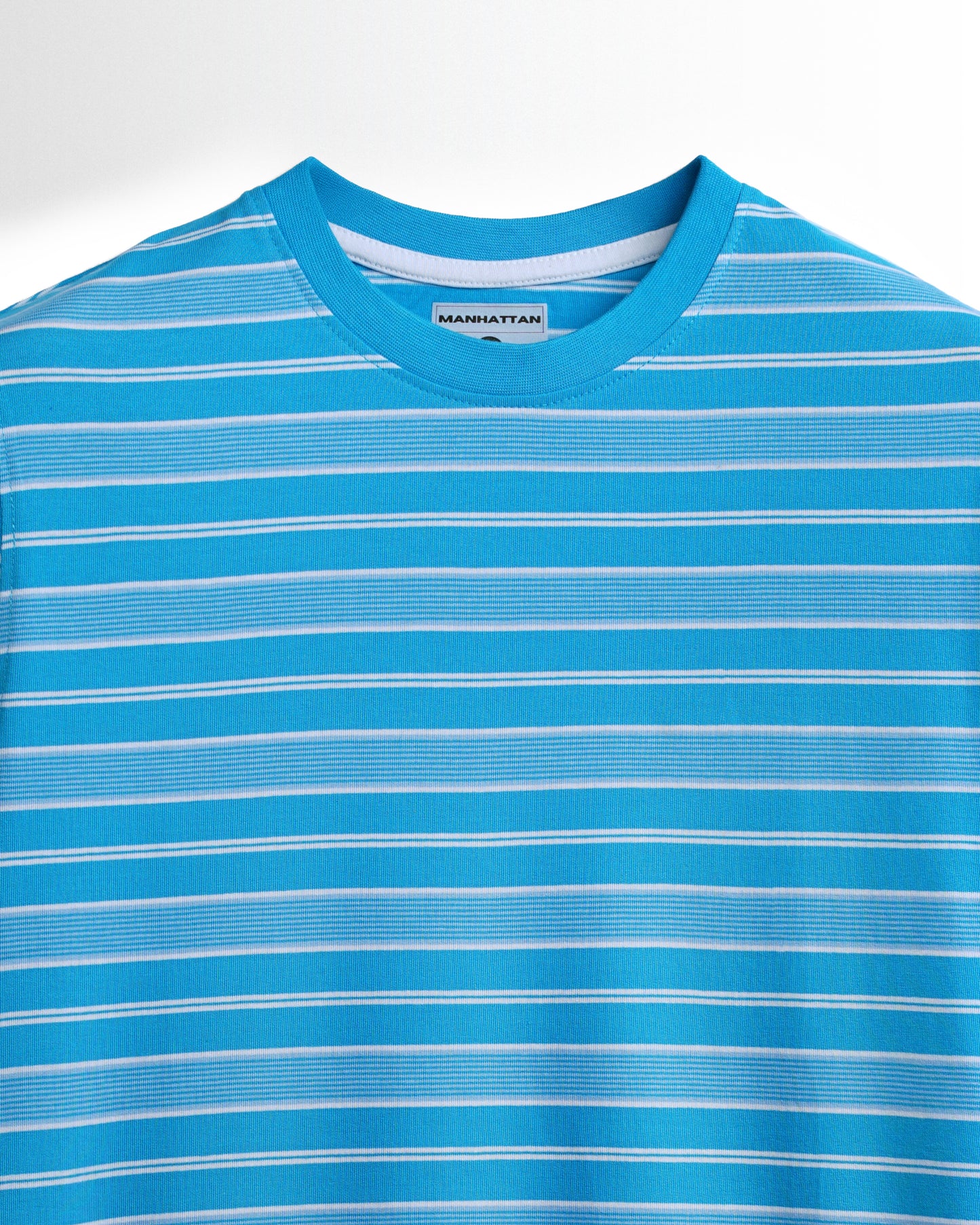 Premium Yarn Striped Cotton T-Shirts (Hawai Blue/White)
