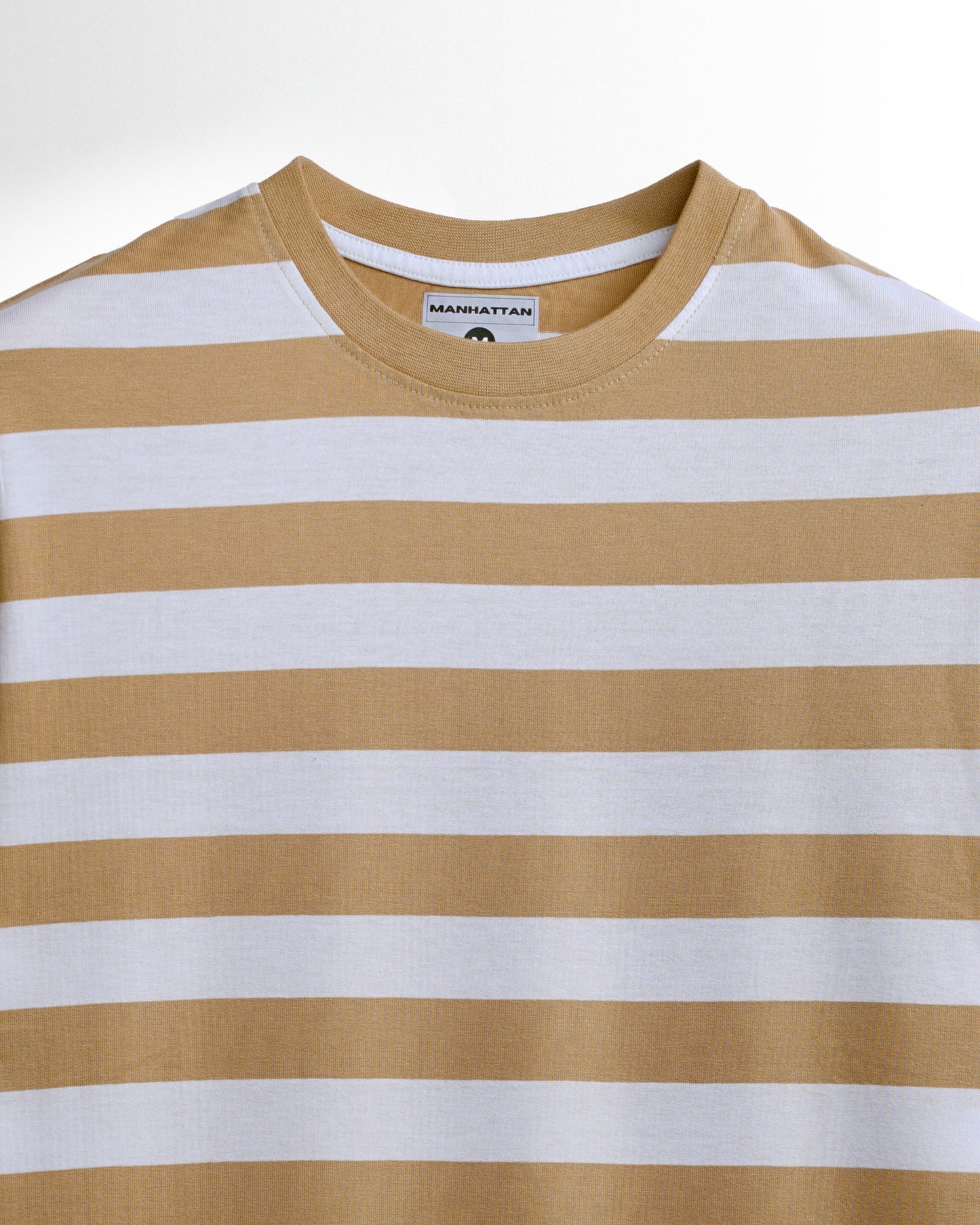 Premium Yarn Striped Cotton T-Shirts (White/ Beach)