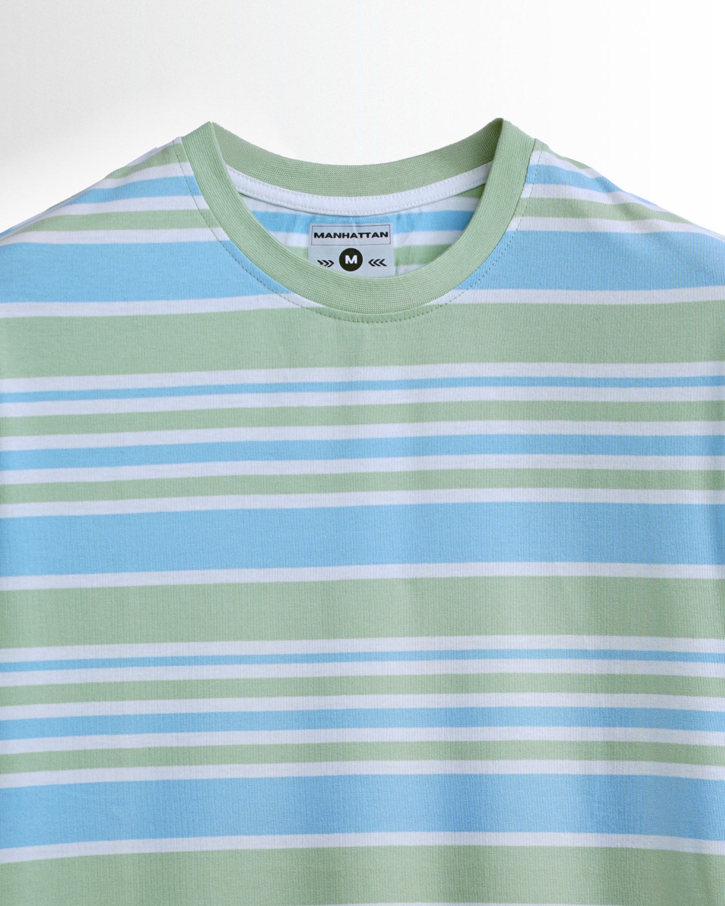 Premium Yarn Striped Cotton T-Shirts (Green/Blue/White)