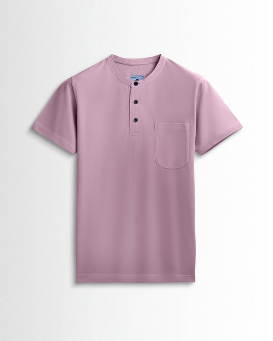 Pure Cotton Henley Pocket T shirts (Soft Berry)