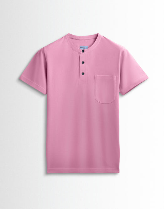 Pure Cotton Henley Pocket T shirts (Pink)