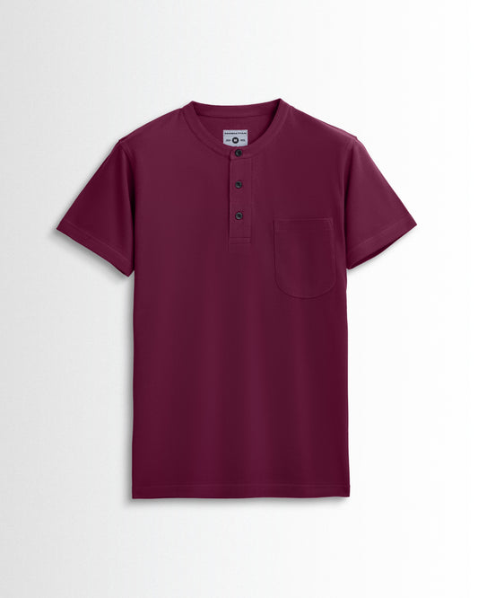 Pure Cotton Henley Pocket T shirts (Wine Red)