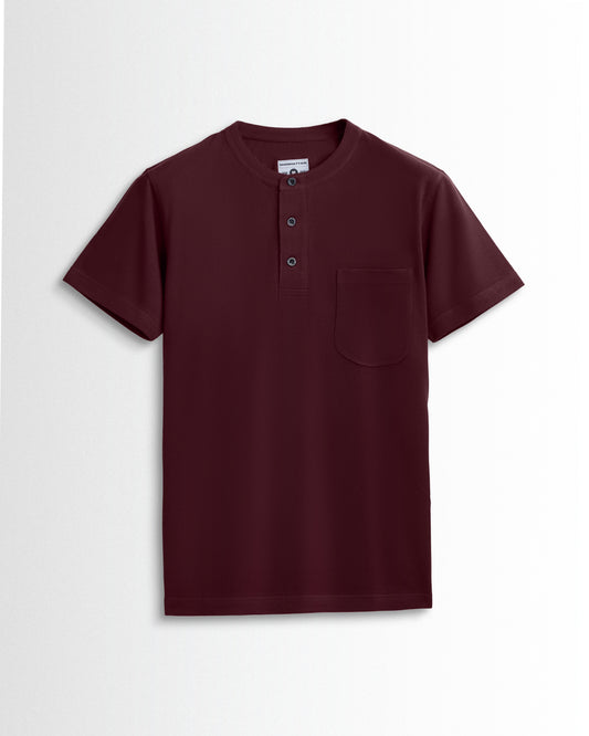 Pure Cotton Henley Pocket T shirts (Maroon)