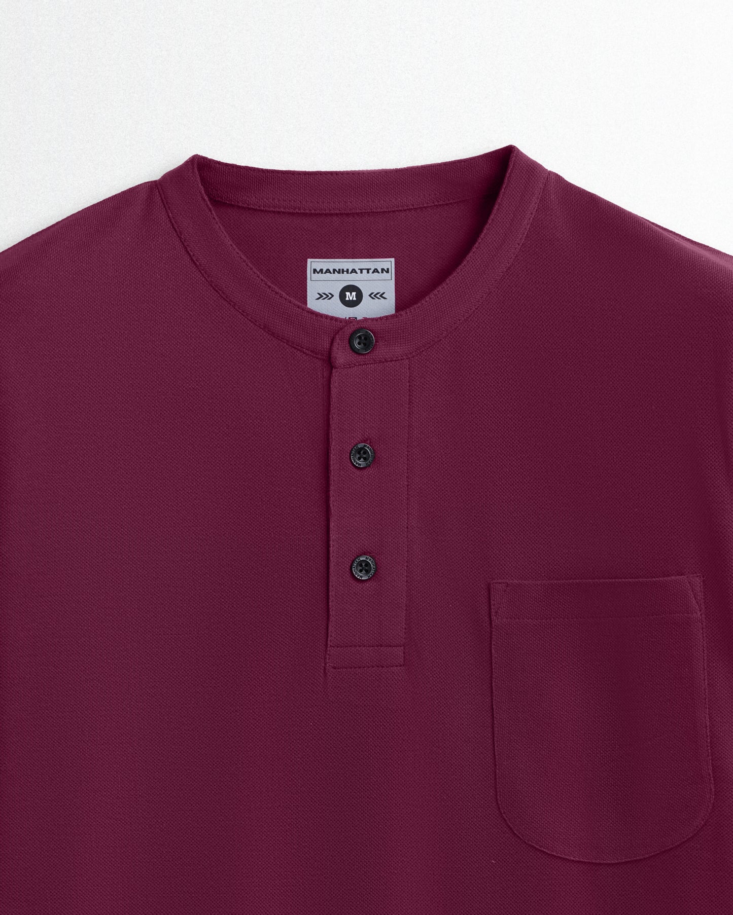 Pure Cotton Henley Pocket T shirts (Wine Red)
