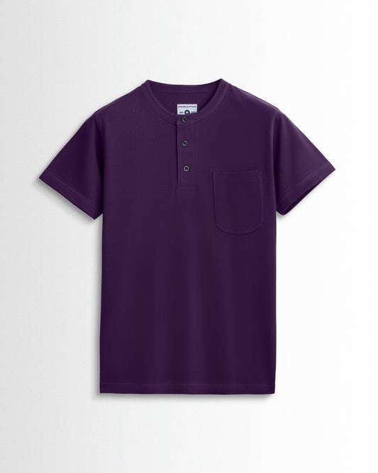 Pure Cotton Henley Pocket T shirts (Purple)