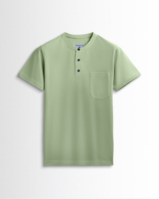 Pure Cotton Henley Pocket T shirts (Light Pista)