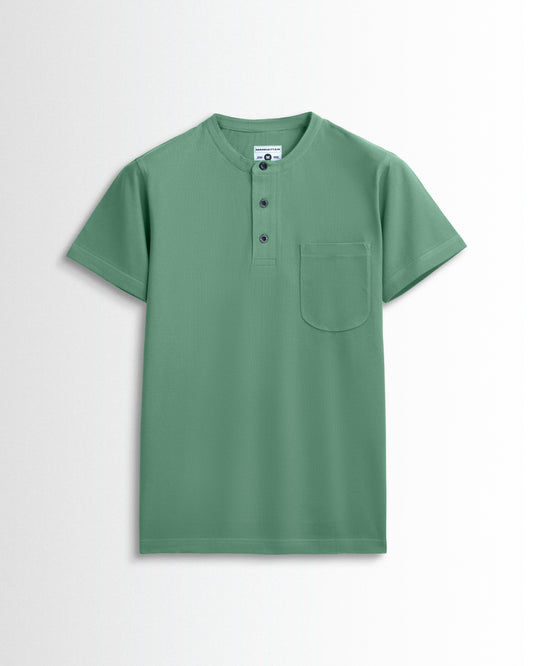 Pure Cotton Henley Pocket T shirts (Olive Green)