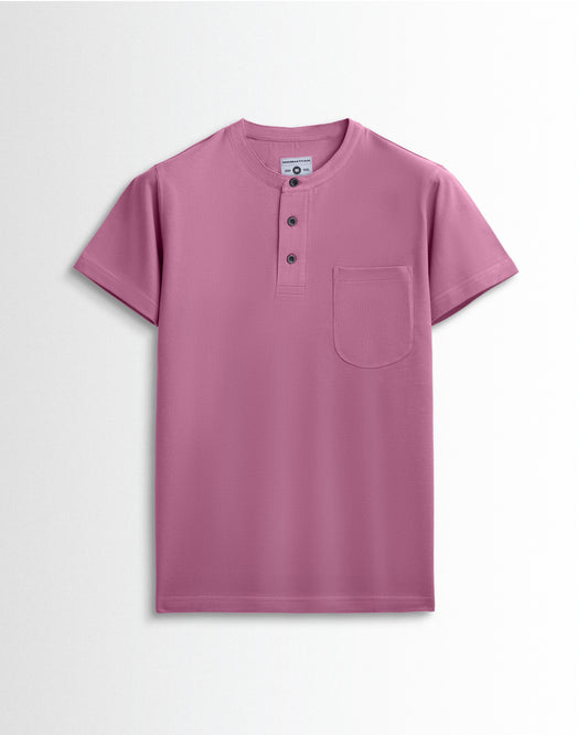 Pure Cotton Henley Pocket T shirts (Bubble Gum Pink)