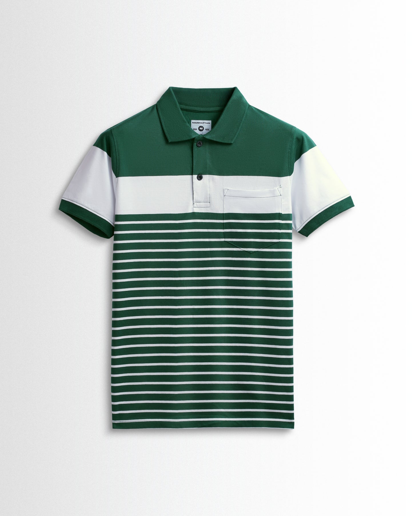 Premium Cotton Pin Striped Polo Pocket (Green/White Stripes)