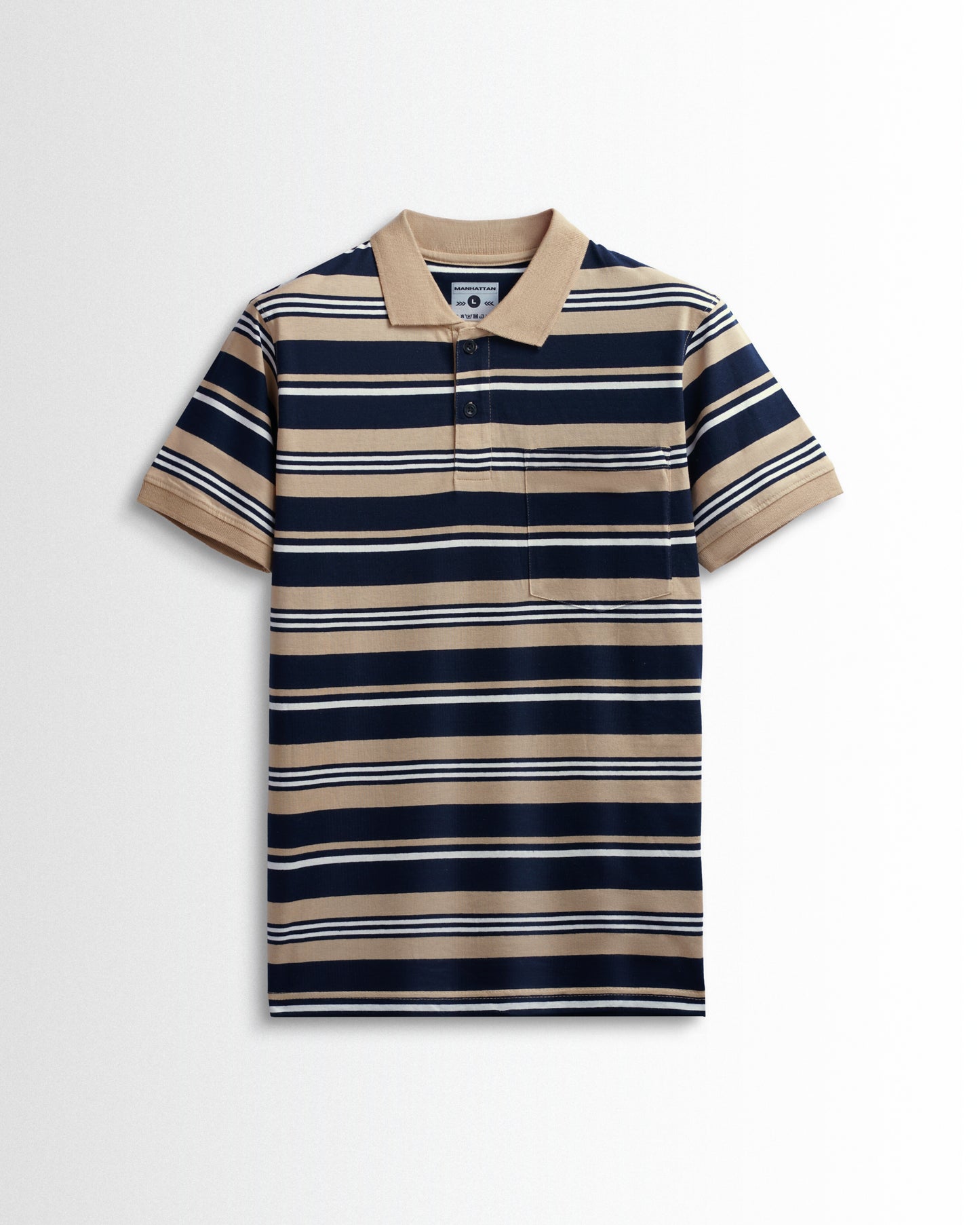 Premium Cotton Multi Striped Polo Pocket (Beach/Navy Stripes)