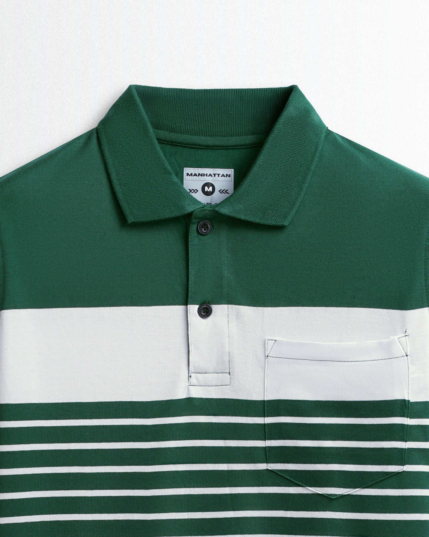 Premium Cotton Pin Striped Polo Pocket (Green/White Stripes)