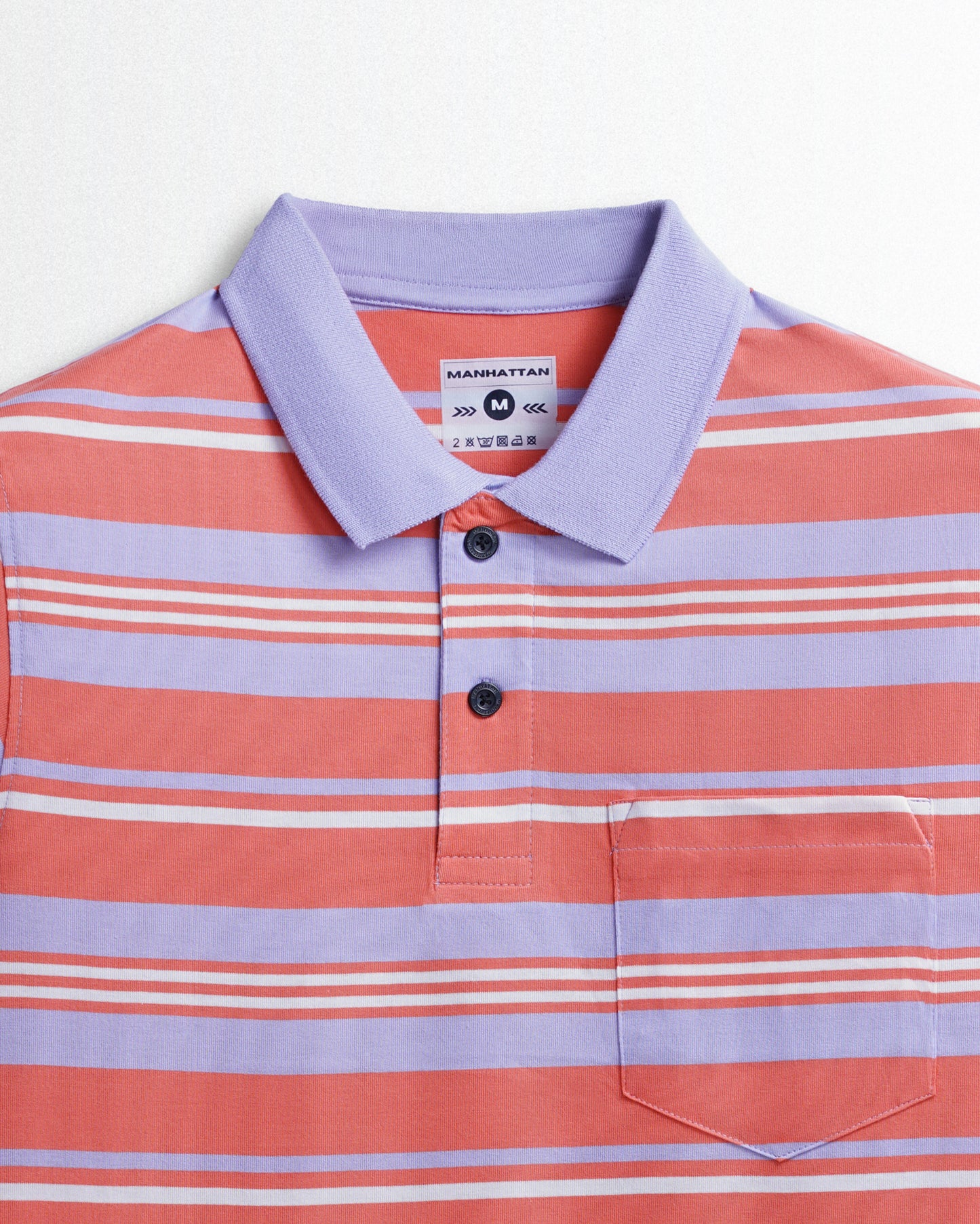 Premium Cotton Multi Striped Polo Pocket (Orange/Blue Stripes)