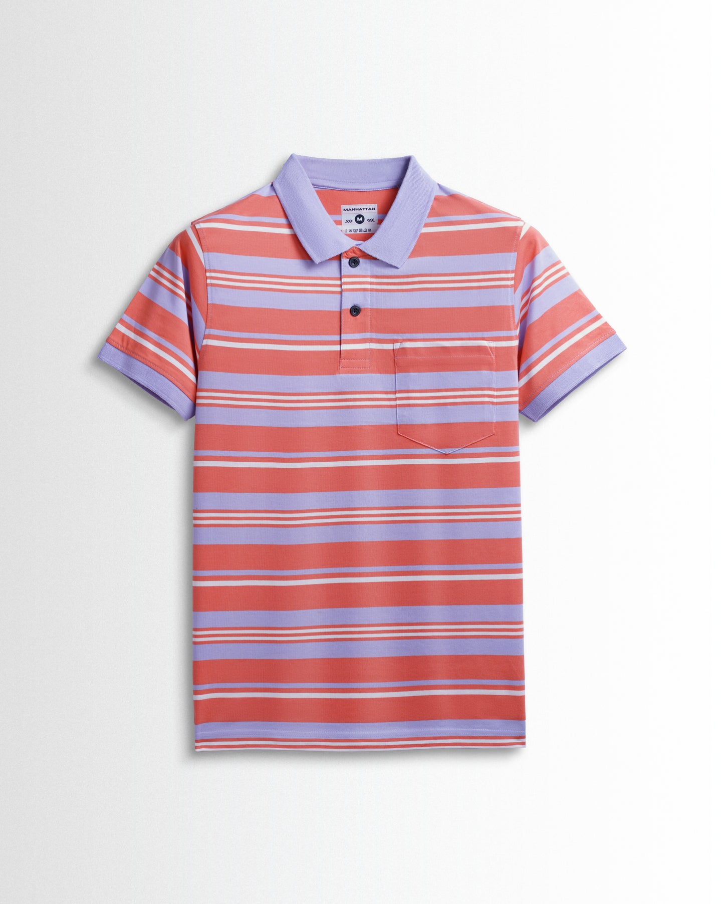 Premium Cotton Multi Striped Polo Pocket (Orange/Blue Stripes)