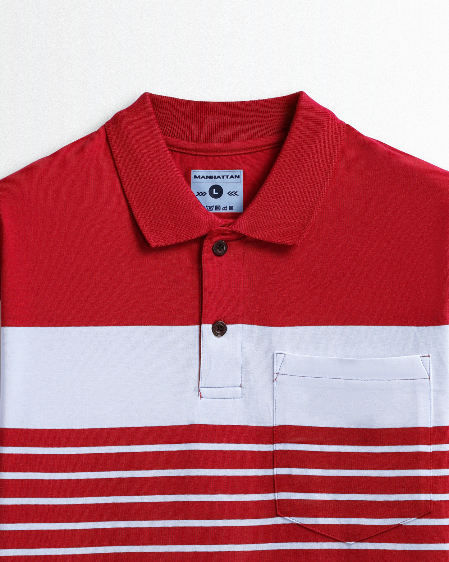 Premium Cotton Pin Striped Polo Pocket (Red/White Stripes)