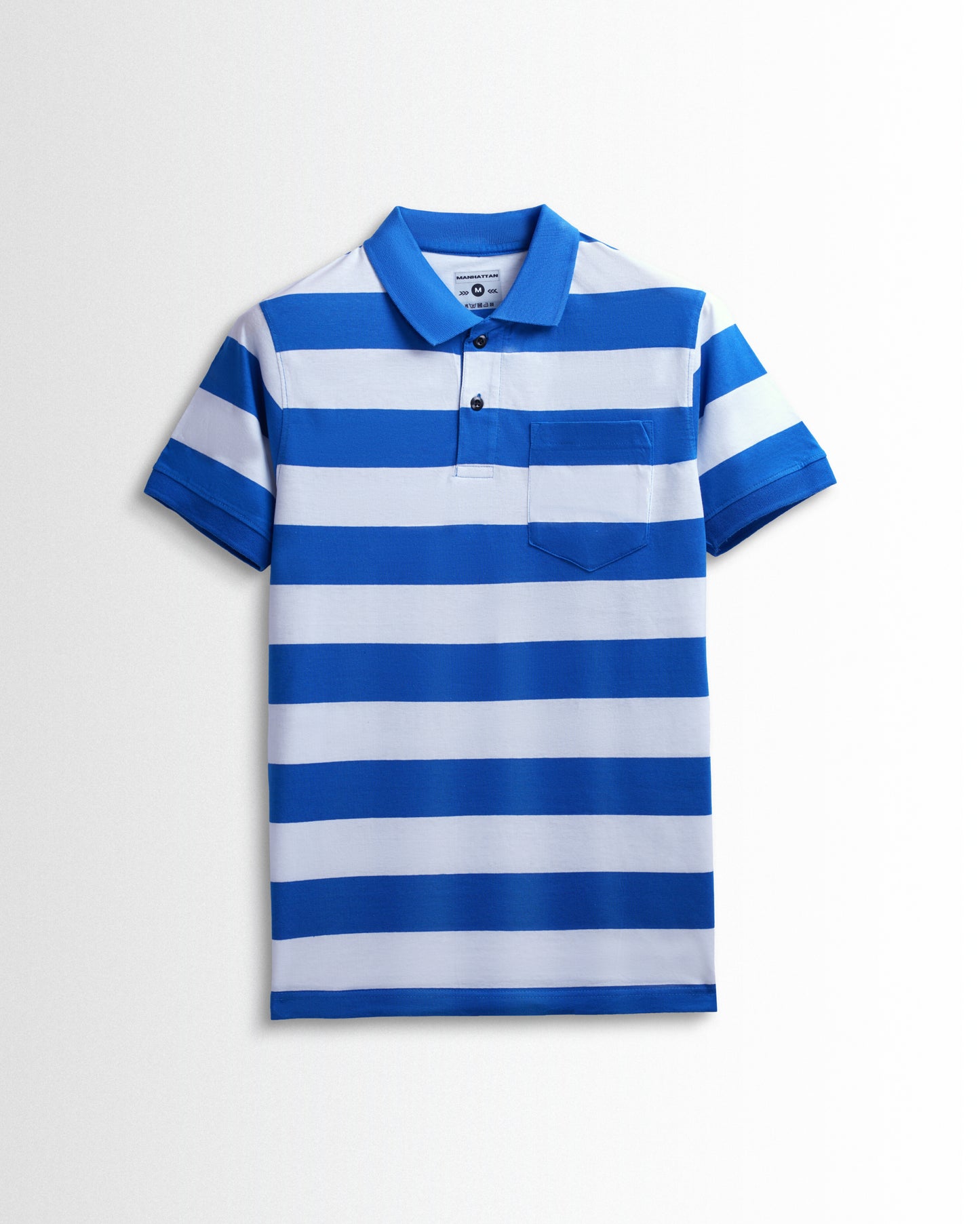 Premium Cotton Striped Polo Pocket (White/Blue Stripes)