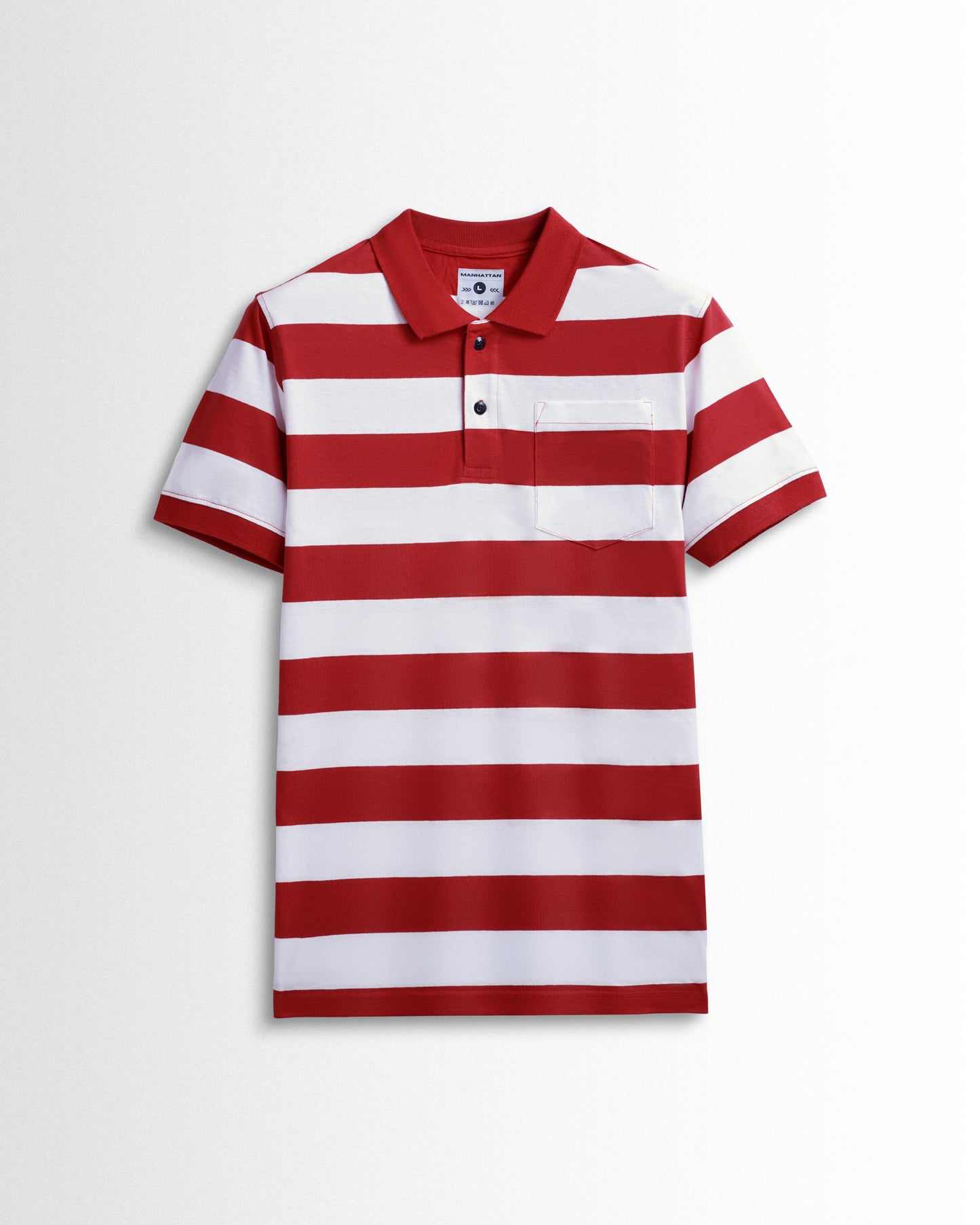Premium Cotton Striped Polo Pocket (White/Red Stripes)