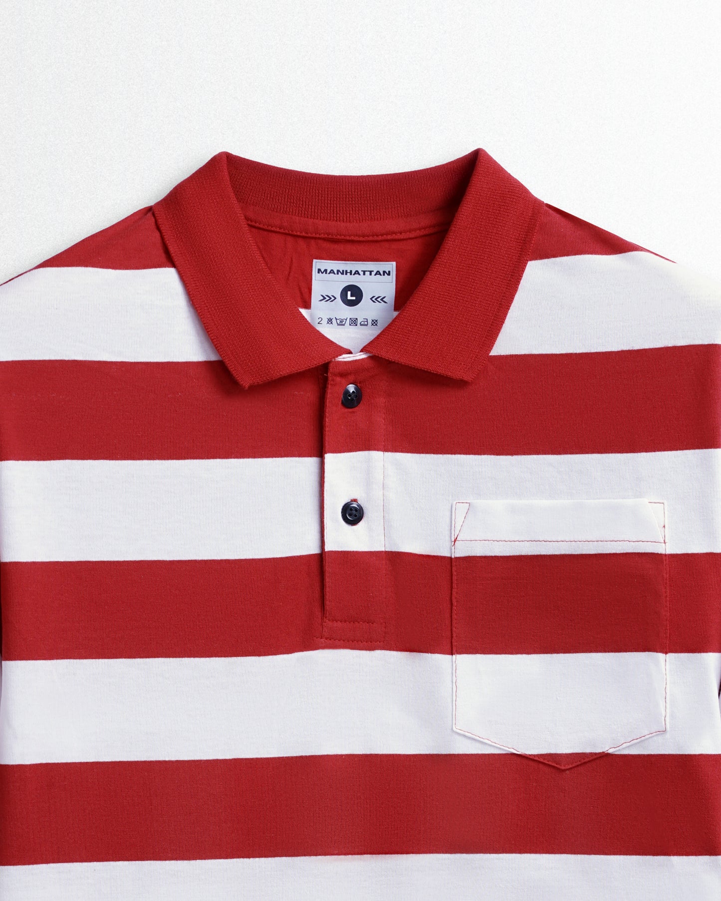 Premium Cotton Striped Polo Pocket (White/Red Stripes)