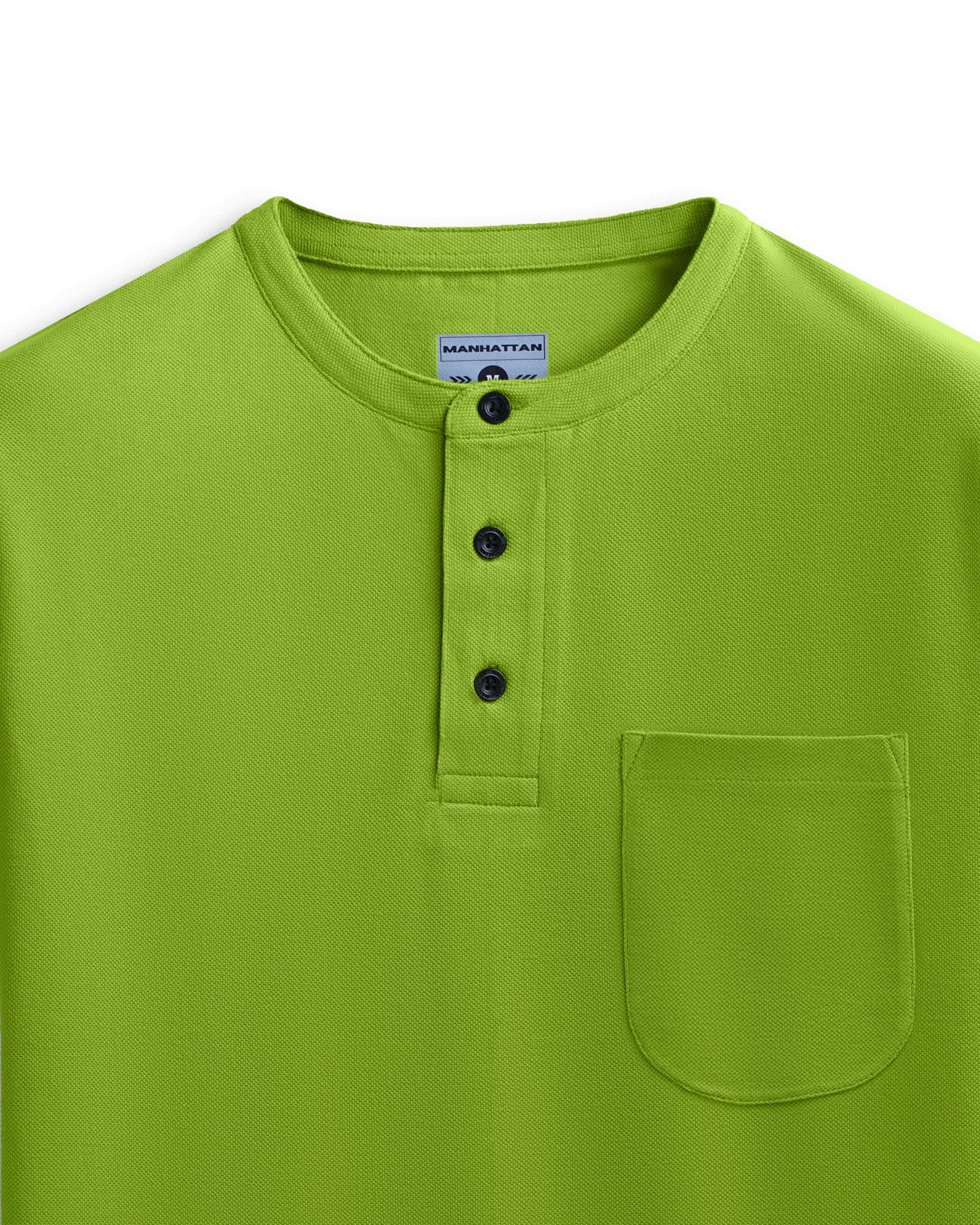Pure Cotton Henley Pocket T shirts (Apple Green)