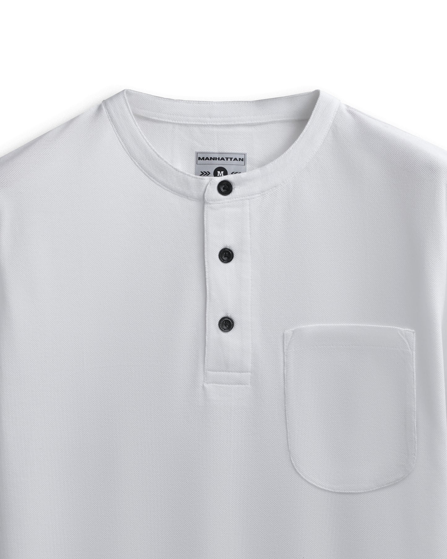Pure Cotton Henley Pocket T shirts (White)