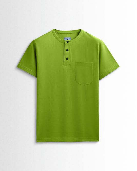 Pure Cotton Henley Pocket T shirts (Apple Green)