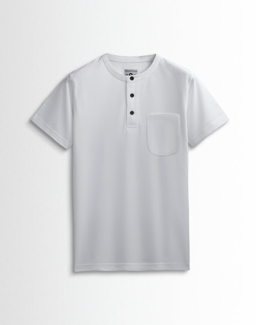 Pure Cotton Henley Pocket T shirts (White)