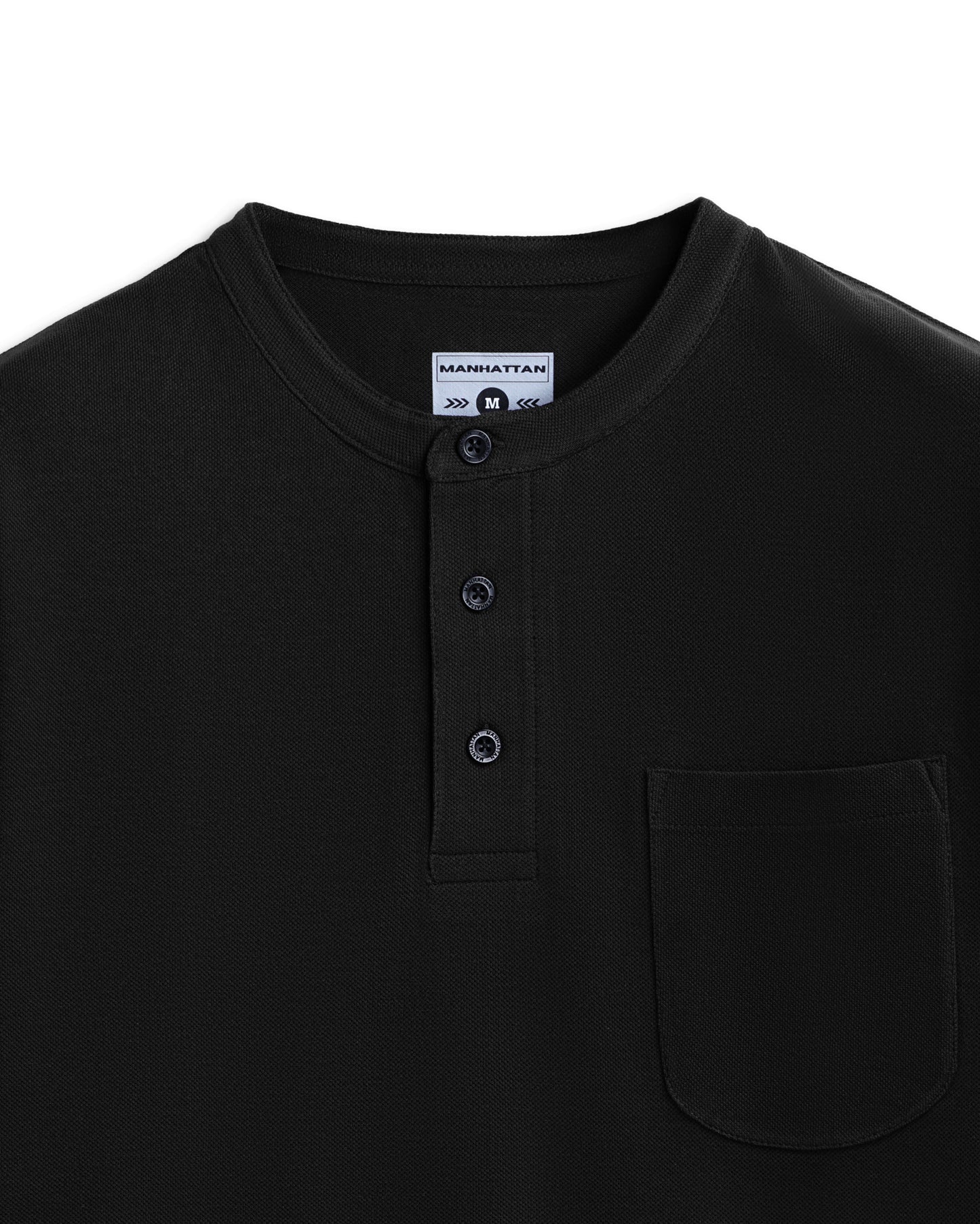Pure Cotton Henley Without Pocket T Shirt (Black)