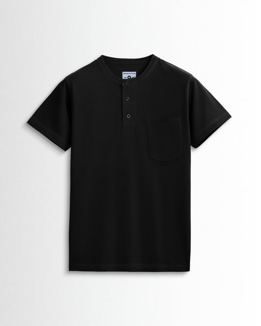 Pure Cotton Henley Pocket T shirts (Black)