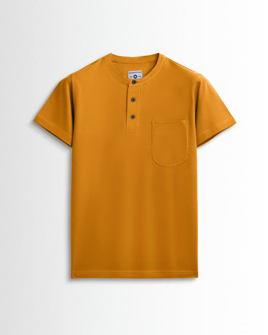 Pure Cotton Henley Pocket T shirts (Mustard)