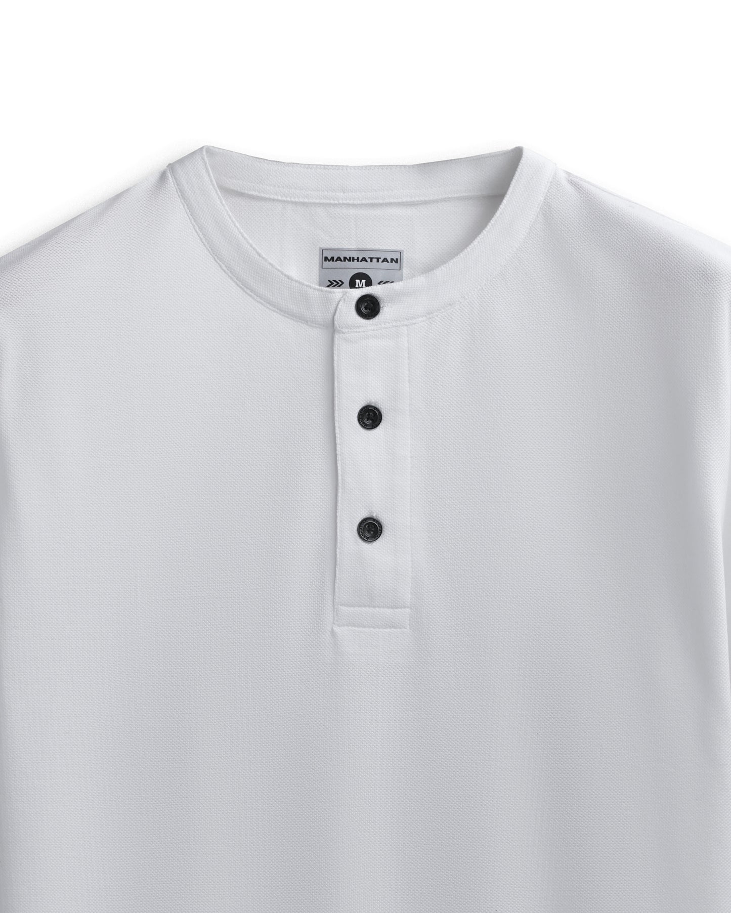 Pure Cotton Henley Without Pocket T Shirt (White)