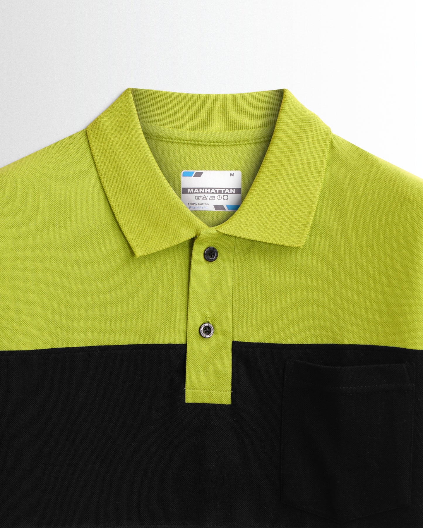 Pure Cotton Polo Pocket T shirts (Apple Green/Black) Cut & Sew
