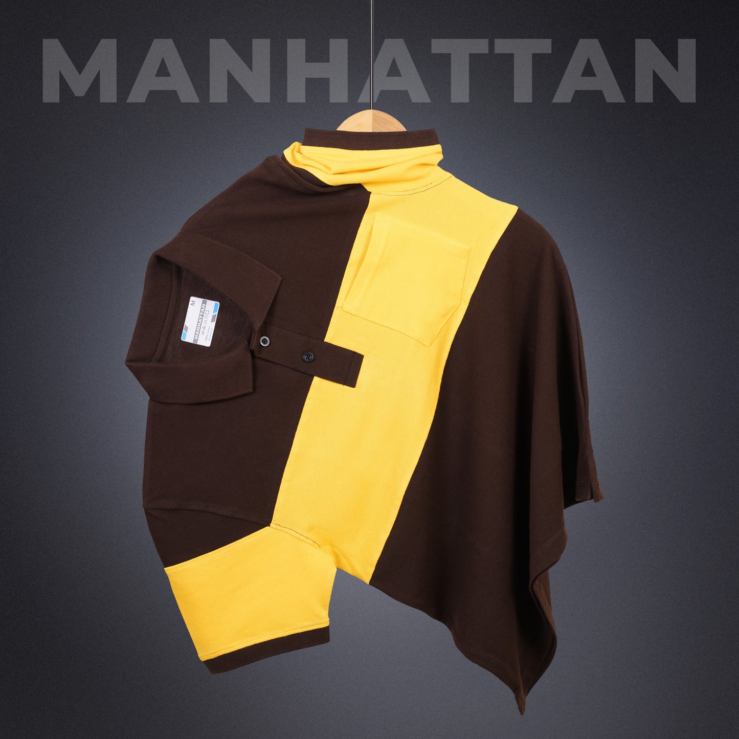 Pure Cotton Polo Pocket T shirts (Coffee Brown/ Yellow) Cut & Sew