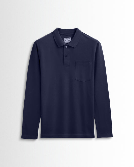 Cotton Polo Full Sleeve Unisex Navy Pocket