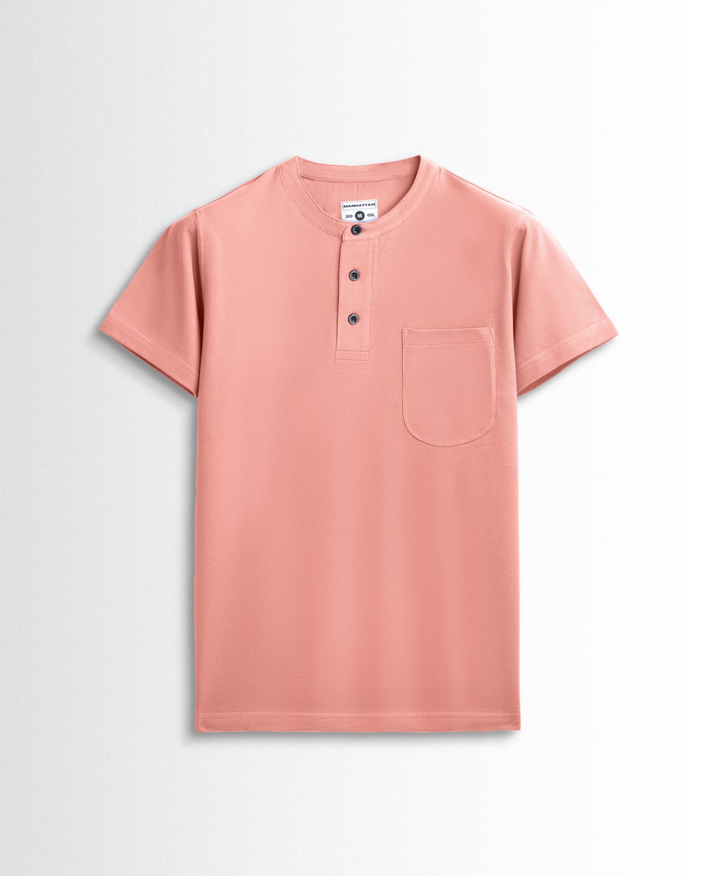 Pure Cotton Henley Pocket T Shirts (Light Orange)