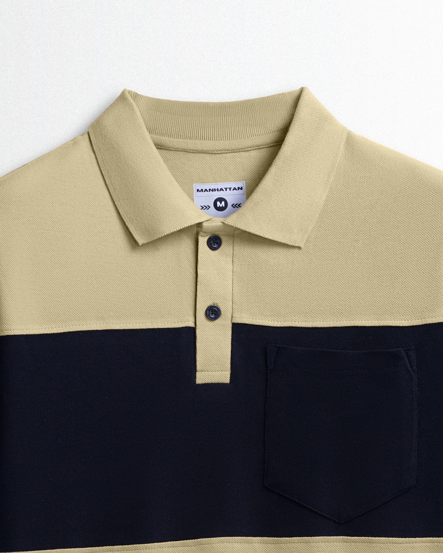Pure Cotton Polo Pocket T shirts (Beach/Black) Cut & Sew