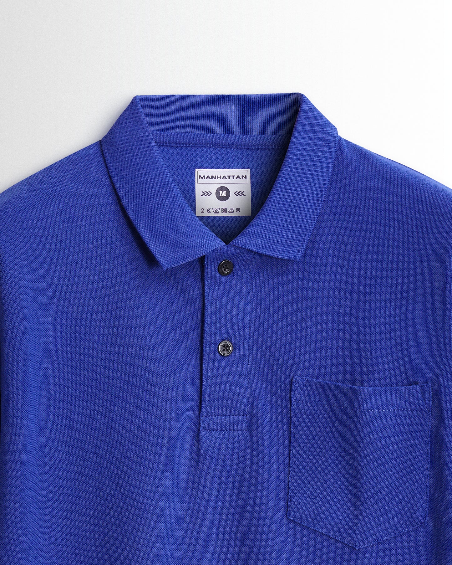 Cotton Polo Full Sleeve Pocket Unisex Azure Blue