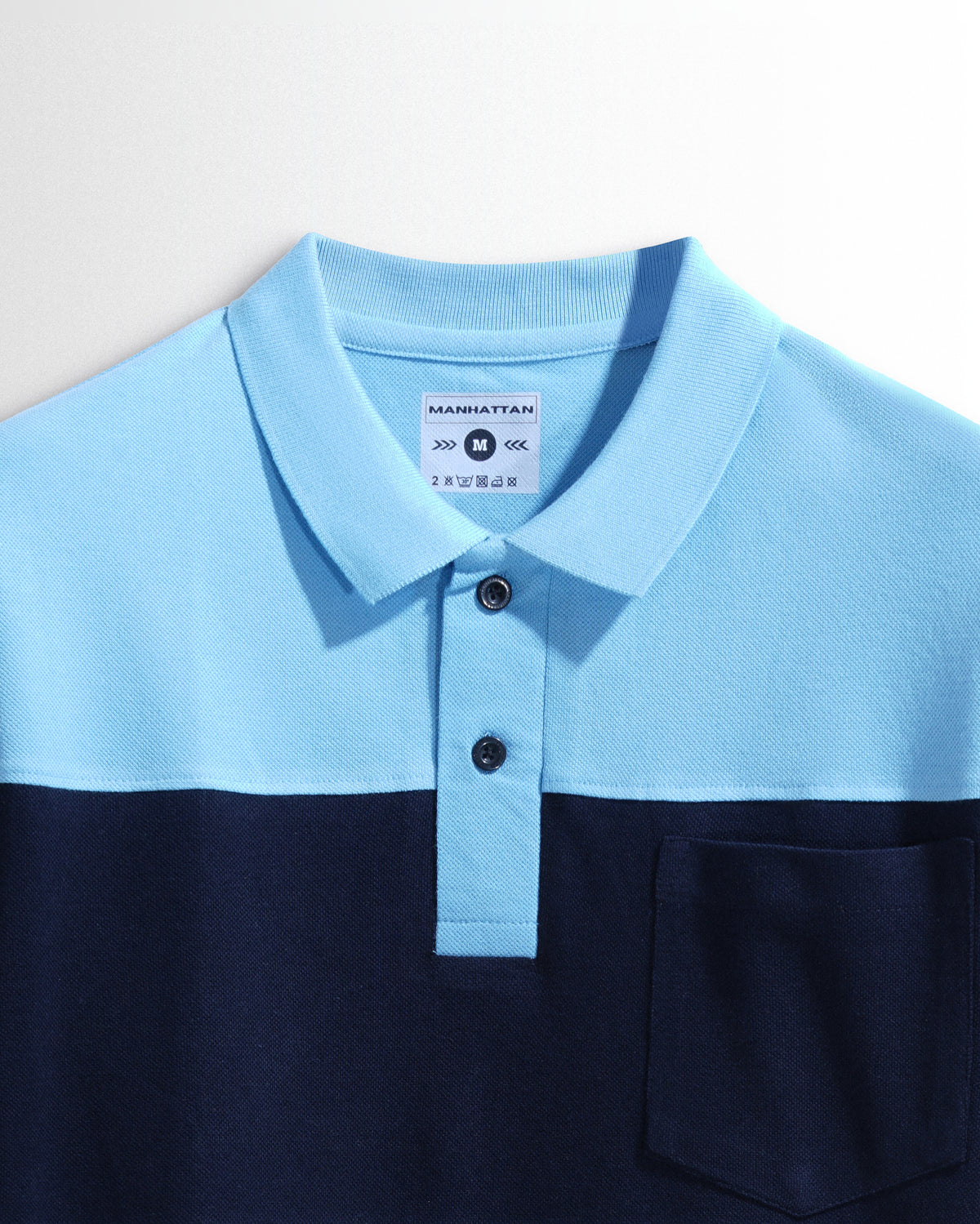 Pure Cotton Polo Pocket T shirts (Sky Blue/Navy) Cut & Sew