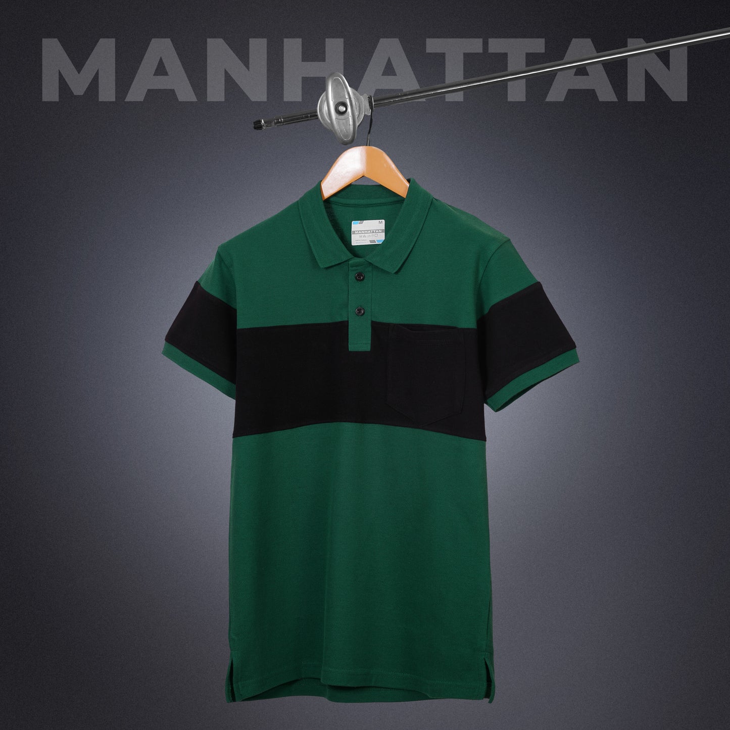 Pure Cotton Polo Pocket T shirts (Forest Green/Black) Cut & Sew